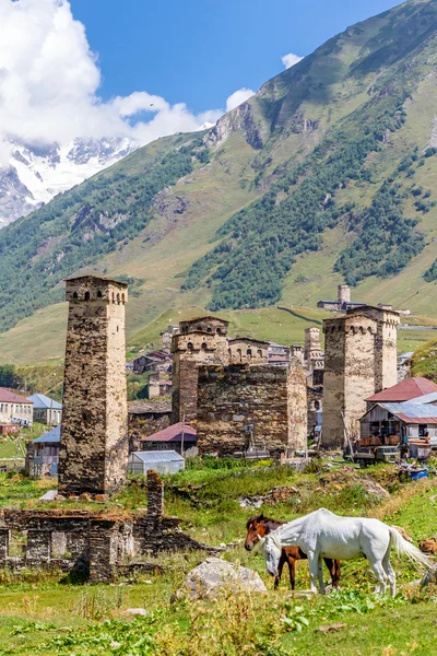 在格鲁吉亚，山背景古代石塔 — 图库照片