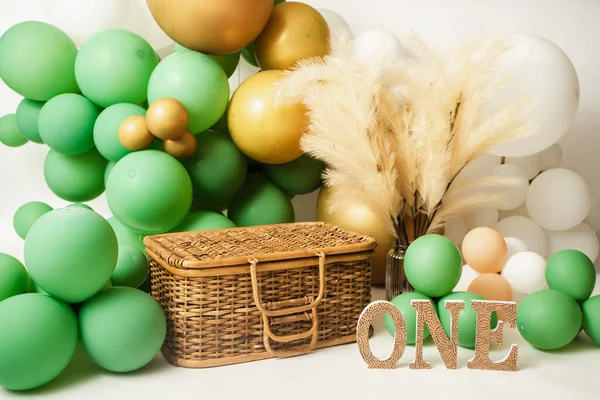 One Year Birthday Studio Setup Balloons Decorations — Stock Photo, Image