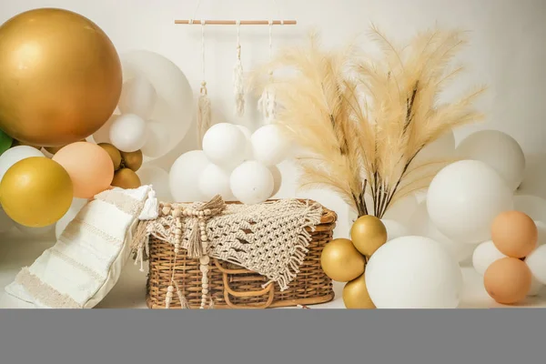 One Year Birthday Studio Setup Balloons Decorations — Stock Photo, Image