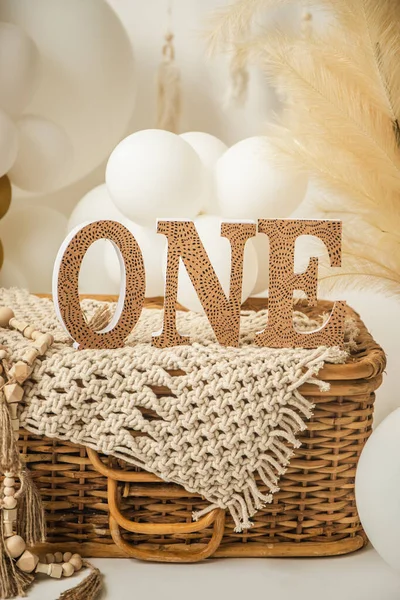 One Year Birthday Studio Setup Balloons Decorations — Stock Photo, Image