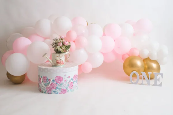 One Year Girl Birthday Studio Decorations — Stock Photo, Image