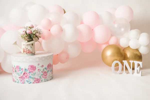 One Year Girl Birthday Studio Decorations — Stock Photo, Image