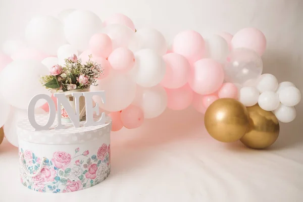 One Year Girl Birthday Studio Decorations — Stock Photo, Image