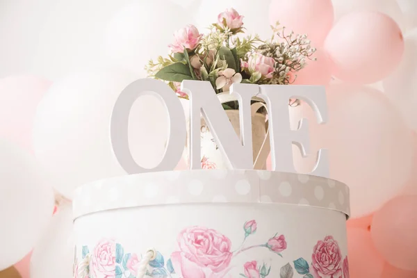 One Year Girl Birthday Studio Decorations — Stock Photo, Image