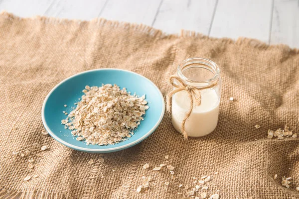 Leche Orgánica Fresca Frasco Vidrio Avena —  Fotos de Stock