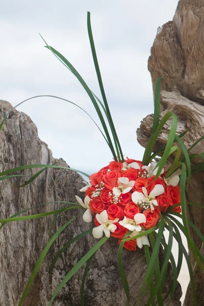 Bellissimo bouquet da sposa su sfondo naturale — Foto Stock