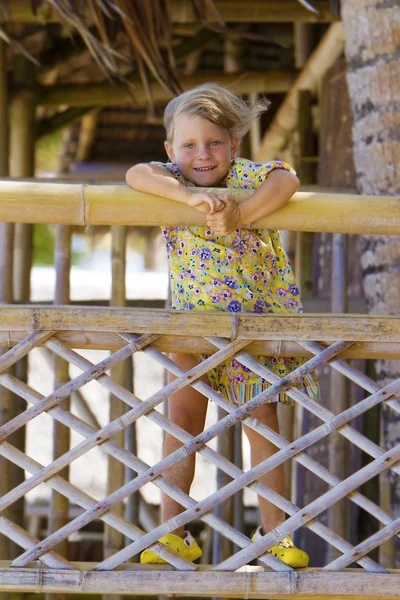 Young happy smiling child girl enjoying summer outdoor portrait — Stock Photo, Image