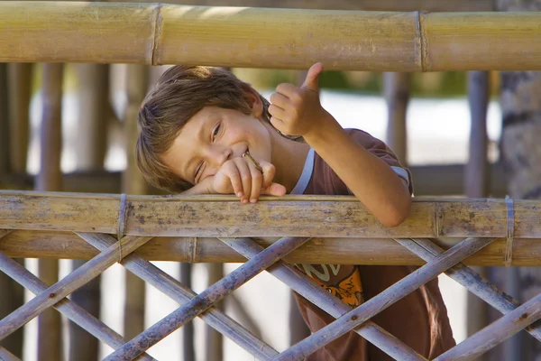 Young happy smiling child boy enjoying summer outdoor portrait — Stock Photo, Image