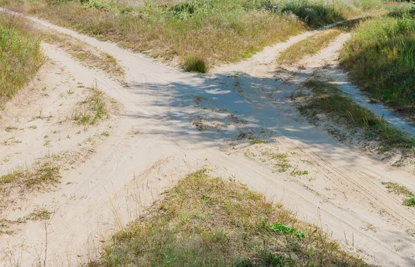 Crossing of several rural countryside dirty roads — Stock Photo, Image