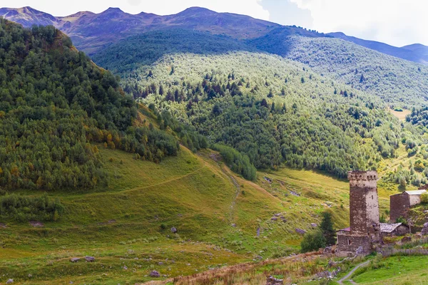 Vacker utsikt över alpina ängar. Övre Svanetien, Georgia, Europa — Stockfoto