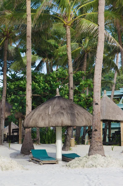 Playa tropical con cielo azul y palmeras — Foto de Stock