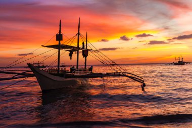 yelkende günbatımı deniz, boracay Adası, Filipinler