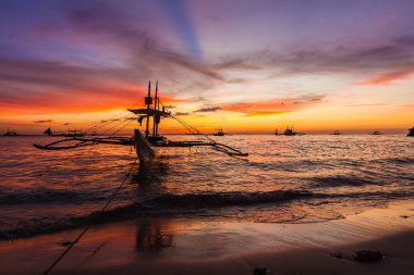 yelkende günbatımı deniz, boracay Adası, Filipinler