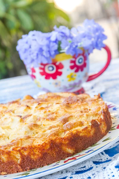 Freshly baked apple pie in natural background — Stock Photo, Image