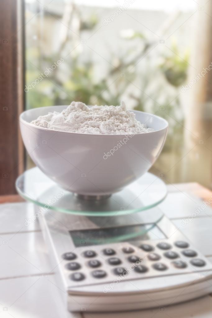 flour on a weighing scale