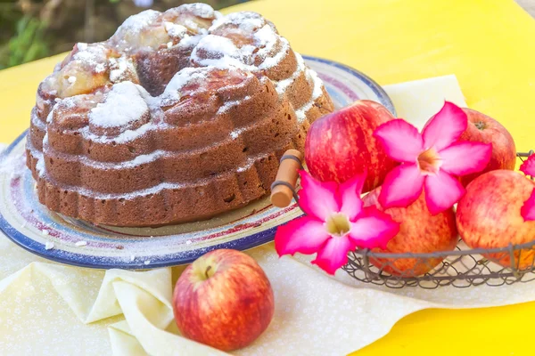 Freshly baked home-made banana apple cake on natural background — Stock Photo, Image