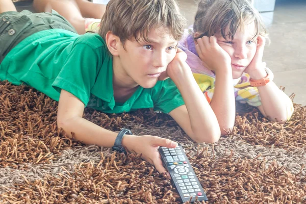 iki genç çocuk evde TV izlerken