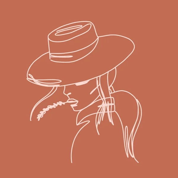 要約連続線画。有機的な空間を持つ帽子の少女が取引をする. — ストックベクタ