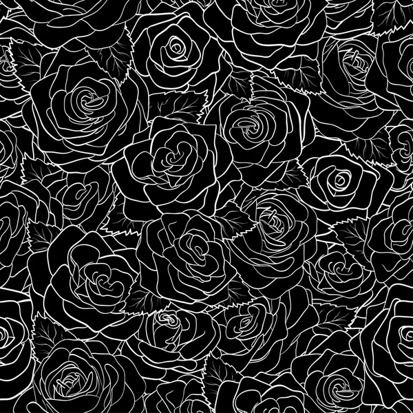 Beautiful black and white seamless pattern in roses. — Stock Vector