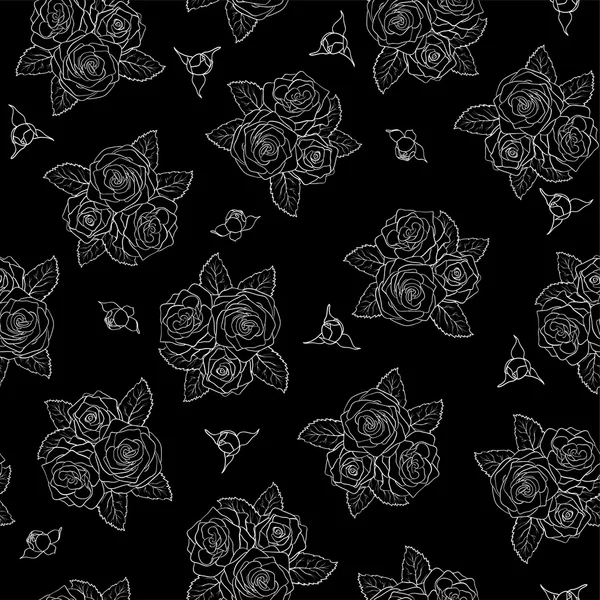 バラの美しい黒と白のシームレス パターン. — ストックベクタ