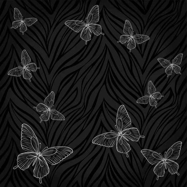 Beautiful seamless background. butterflies on animal zebra abstract print. — Stock Vector