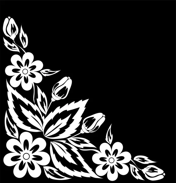 Beautiful black and white  flower in the corner. — Stock Vector