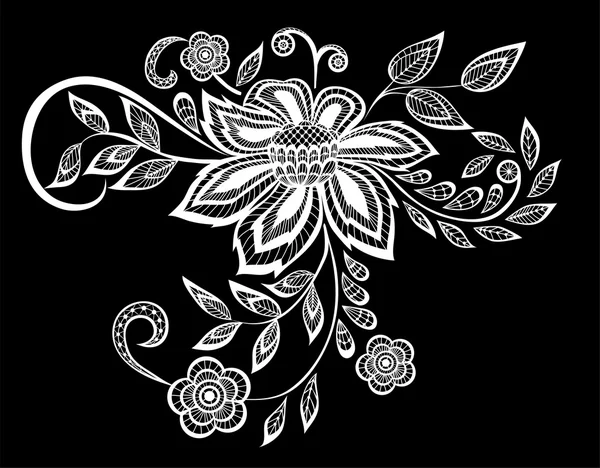 Hermosas flores y hojas monocromas en blanco y negro aisladas . — Vector de stock