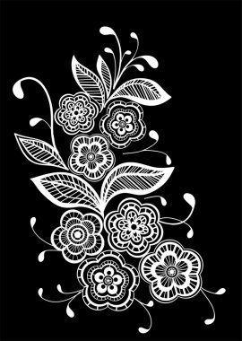 güzel tek renkli siyah ve beyaz çiçekler ve yapraklar izole. 