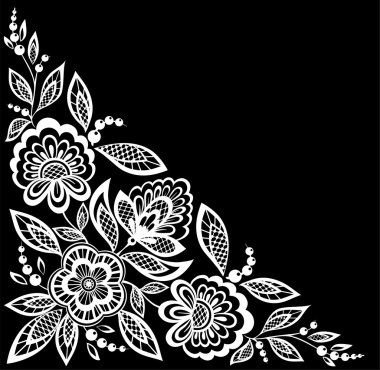 güzel tek renkli siyah ve beyaz çiçekler ve yapraklar izole. 