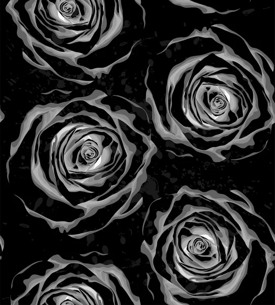 Beautiful black and white seamless pattern in roses — Stock Vector