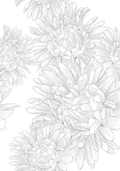 Hermoso fondo monocromo sin costuras en blanco y negro con flores . — Archivo Imágenes Vectoriales