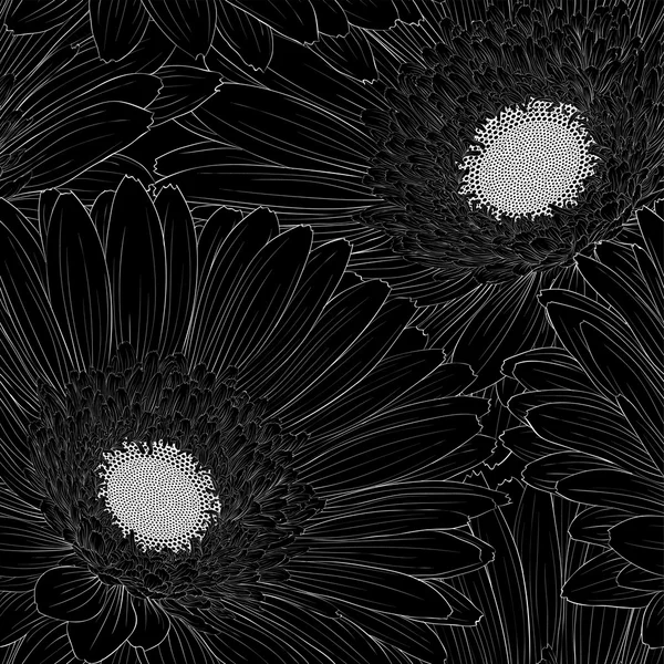 Hermoso fondo monocromo, blanco y negro sin costuras con flor de gerberas  . — Archivo Imágenes Vectoriales