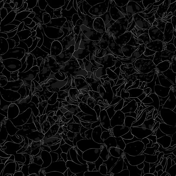 Piękne monochromatyczne czarno-białe bezszwowe tło z kwiatami. ręcznie rysowane linie konturu i udarów mózgu. — Wektor stockowy