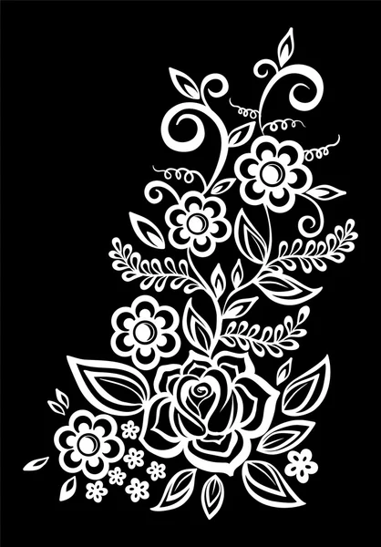 Beautiful monochrome black and white flowers and leaves isolated. — Stock Vector