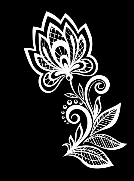 Beautiful monochrome black and white flowers and leaves isolated. — Stock Vector