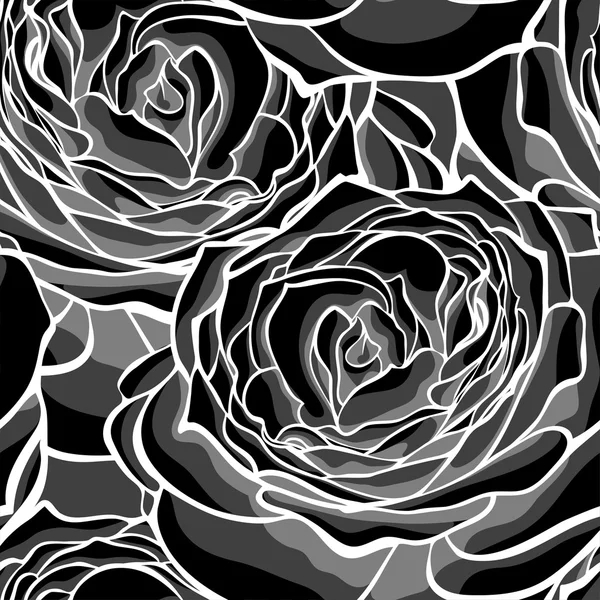 Beautiful monochrome, black and white seamless background with roses. — Stock Vector