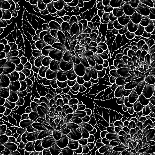 Beautiful black and white seamless pattern in dahlia. — Stock Vector