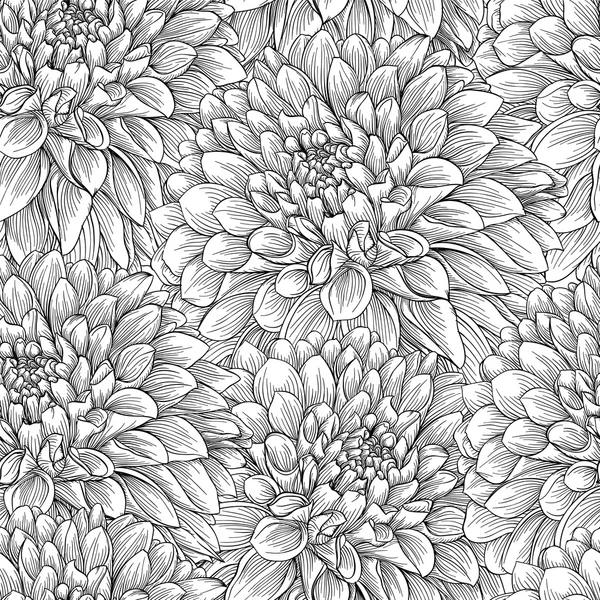 Beautiful black and white seamless pattern in dahlia. — Stock Vector