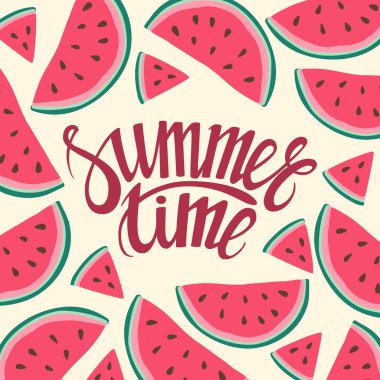 Vektör çerçeve arka plan kartı yaz saati sorunsuz geçmiş karpuz dilimleri ile.