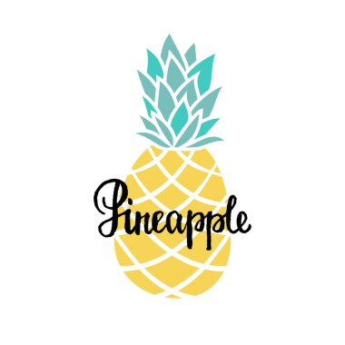 Vektör yaz arka plan el ile çizilmiş ananas ve el yazılı metin. Egzotik meyve, yazı ile parlak poster