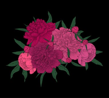 güzel yeşil yaprakları ile pembe peonies buket.