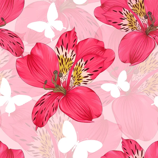 Vacker sömlös bakgrund med rosa och röda alstroemeria blomma. — Stock vektor