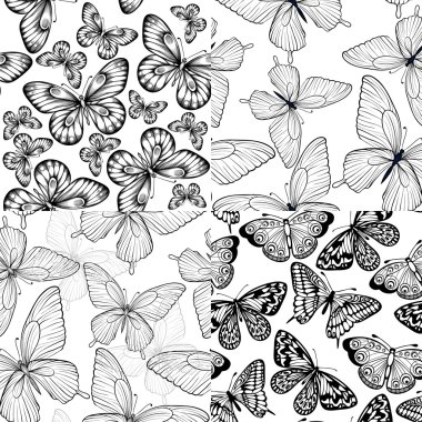 güzel tek renkli siyah ve beyaz sorunsuz arka plan kelebekler ile ayarla.