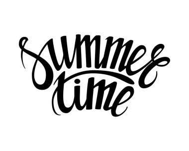 Elle çizilmiş cümle yaz saati beyaz arka plan üzerinde izole. El hat tebrik kartı veya yaz parti şablonu ve diğer mevsimlik yaz tatili için davet yazı. Vektör doku.