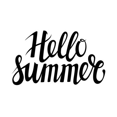 Merhaba yaz beyaz arka plan üzerinde izole ifade çizilmiş El. El hat tebrik kartı veya yaz parti şablonu ve diğer mevsimlik yaz tatili için davet yazı. Vektör doku.