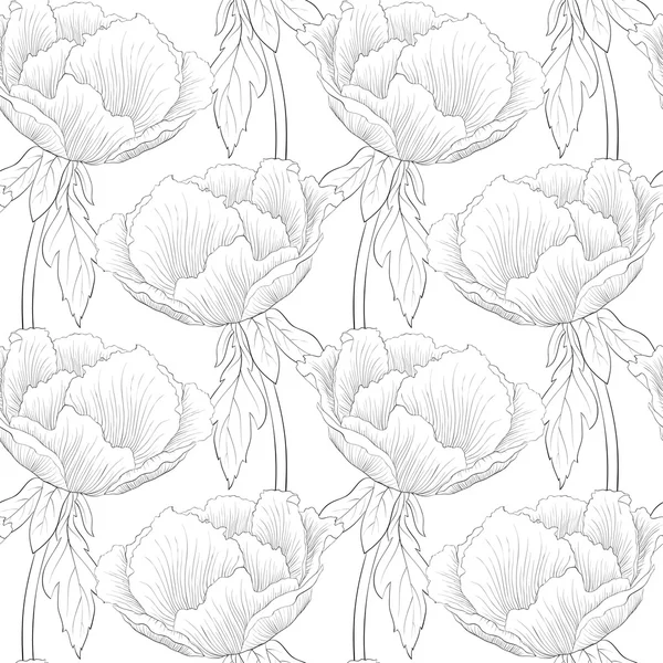 Hermosas flores de patrón sin costura en blanco y negro . — Archivo Imágenes Vectoriales
