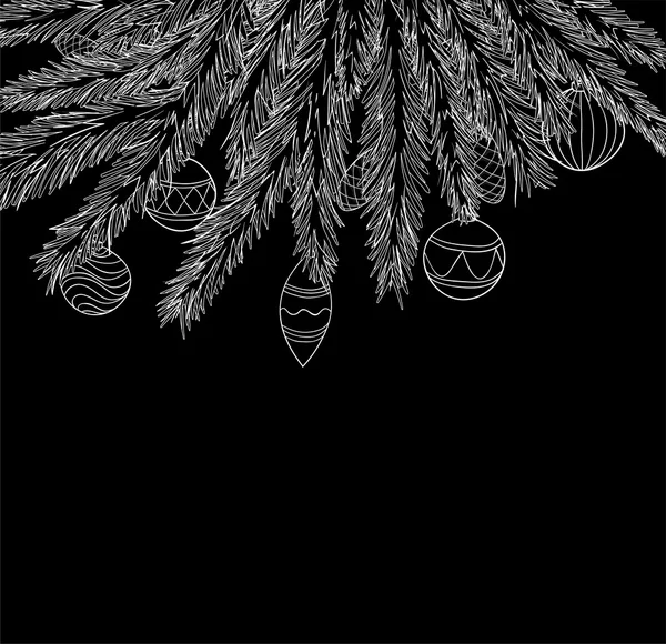 Hermosas bolas de Navidad monocromas, blancas y negras colgando de una rama de árbol de Navidad . — Vector de stock