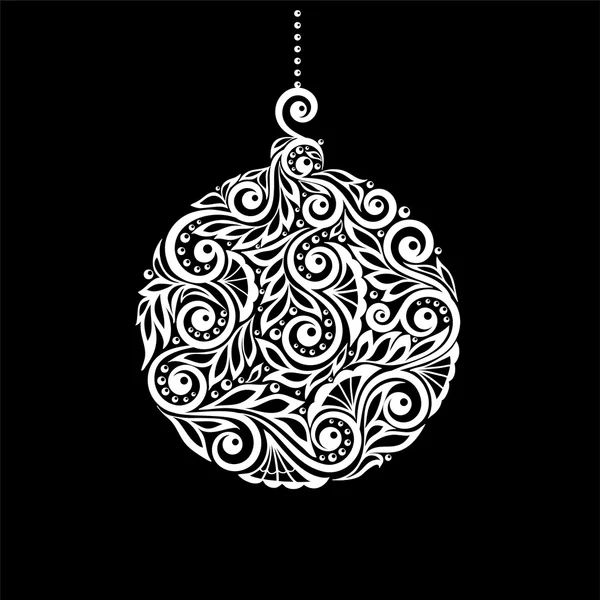 Boule de Noël noire et blanche avec un tourbillon floral fleurit — Image vectorielle