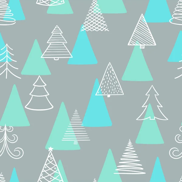 手绘无缝隙图案的涂鸦素描圣诞树 设计节日贺卡和圣诞快乐新年请柬 季节性寒假 — 图库矢量图片