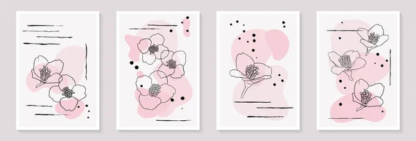 Ensemble Illustrations Créatives Minimalistes Dessinées Main Contour Floral Coup Pinceau — Image vectorielle